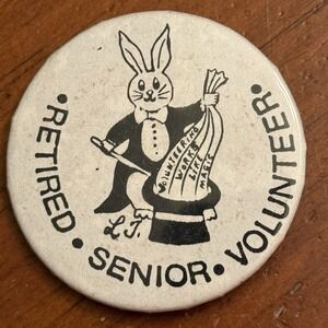 Retired Senior Volunteer Rabbit Magic Vintage Pinback Button Pin Round Circle